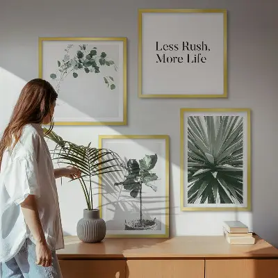 Políptico com moldura com estética minimalista de plantas verdes