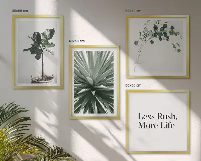 Políptico com moldura com estética minimalista de plantas verdes