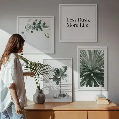 Políptico com moldura com estética minimalista de plantas verdes