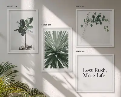 Políptico com moldura com estética minimalista de plantas verdes