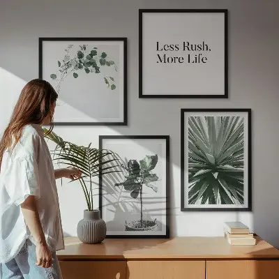 Políptico com moldura com estética minimalista de plantas verdes