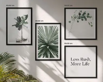 Políptico com moldura com estética minimalista de plantas verdes