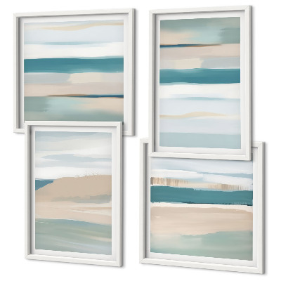 Conjunto de 4 quadros com moldura Paisagens azuis abstratas