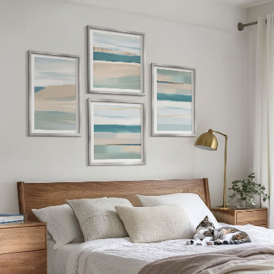 Conjunto de 4 quadros com moldura Paisagens azuis abstratas