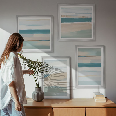 Conjunto de 4 quadros com moldura Paisagens azuis abstratas