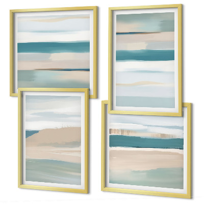 Conjunto de 4 quadros com moldura Paisagens azuis abstratas