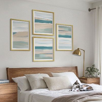 Conjunto de 4 quadros com moldura Paisagens azuis abstratas