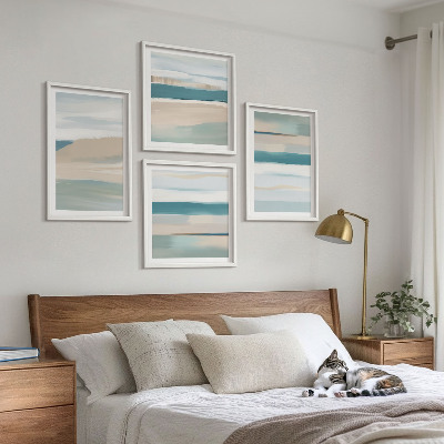 Conjunto de 4 quadros com moldura Paisagens azuis abstratas