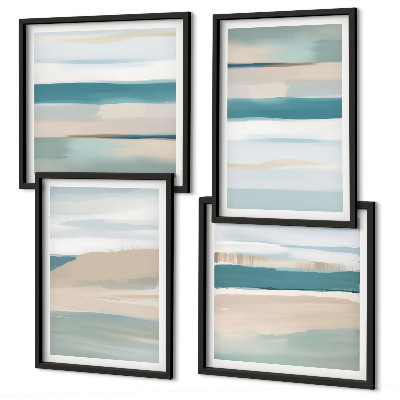 Conjunto de 4 quadros com moldura Paisagens azuis abstratas