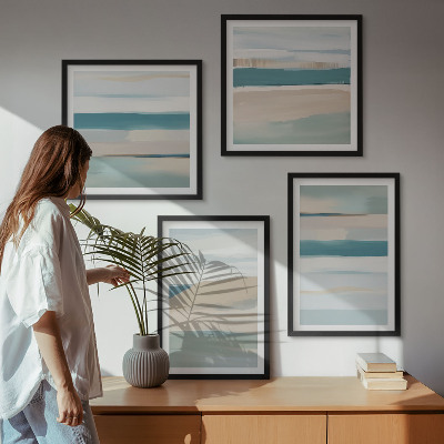 Conjunto de 4 quadros com moldura Paisagens azuis abstratas