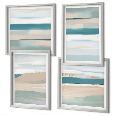 Conjunto de 4 quadros com moldura Paisagens azuis abstratas