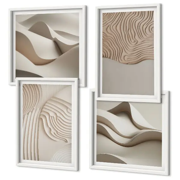 Ondas abstratas na areia políptico com moldura