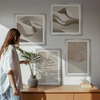 Ondas abstratas na areia políptico com moldura