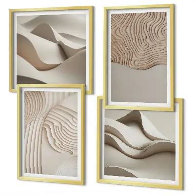 Ondas abstratas na areia políptico com moldura