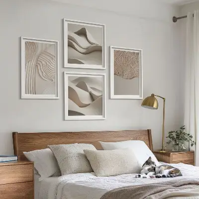Ondas abstratas na areia políptico com moldura