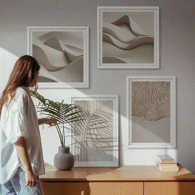 Ondas abstratas na areia políptico com moldura