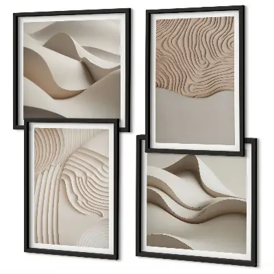 Ondas abstratas na areia políptico com moldura