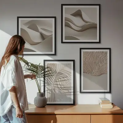 Ondas abstratas na areia políptico com moldura
