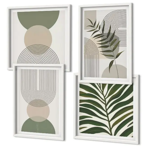 Conjunto de 4 quadros com moldura com estampas de folhas abstratas em estilo boho