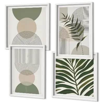Conjunto de 4 quadros com moldura com estampas de folhas abstratas em estilo boho