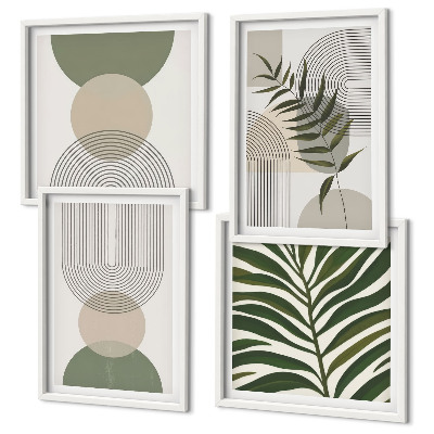 Conjunto de 4 quadros com moldura Folhas abstratas em estilo boho