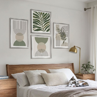 Conjunto de 4 quadros com moldura Folhas abstratas em estilo boho