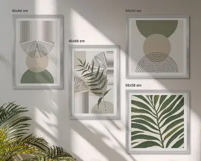 Conjunto de 4 quadros com moldura com estampas de folhas abstratas em estilo boho
