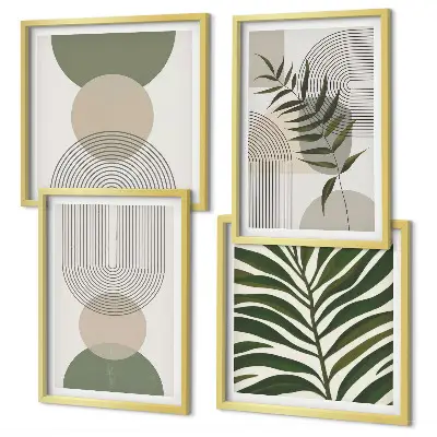 Conjunto de 4 quadros com moldura com estampas de folhas abstratas em estilo boho