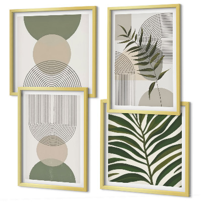 Conjunto de 4 quadros com moldura Folhas abstratas em estilo boho