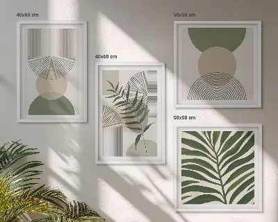 Conjunto de 4 quadros com moldura com estampas de folhas abstratas em estilo boho