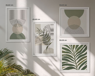 Conjunto de 4 quadros com moldura Folhas abstratas em estilo boho