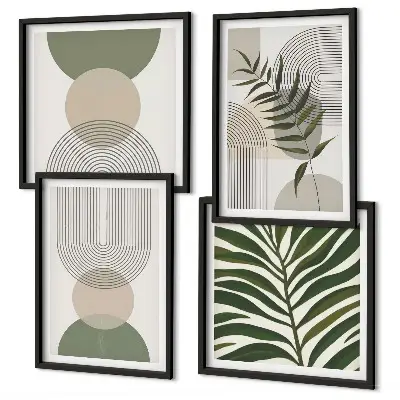 Conjunto de 4 quadros com moldura com estampas de folhas abstratas em estilo boho