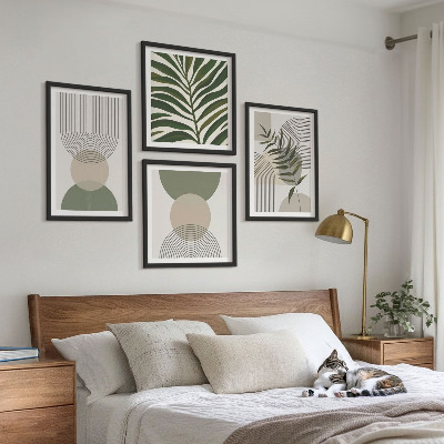 Conjunto de 4 quadros com moldura Folhas abstratas em estilo boho