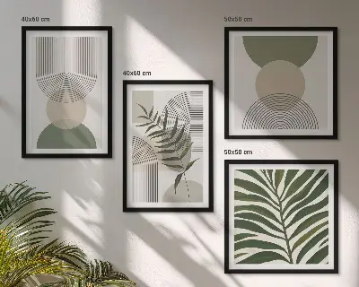 Conjunto de 4 quadros com moldura com estampas de folhas abstratas em estilo boho