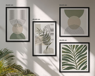 Conjunto de 4 quadros com moldura Folhas abstratas em estilo boho