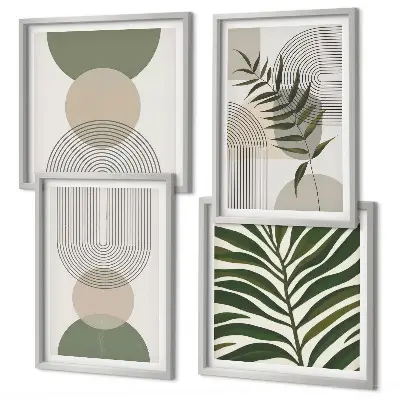 Conjunto de 4 quadros com moldura com estampas de folhas abstratas em estilo boho
