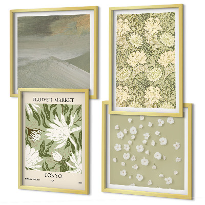 Políptico com moldura Abstrações florais em estilo boho