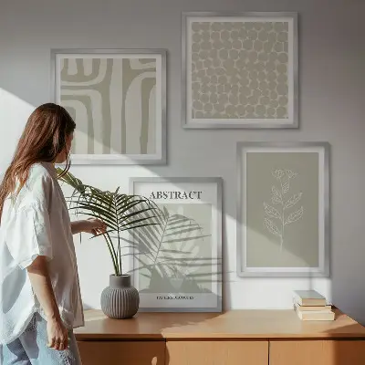 Composição de quadros com padrões geométricos e de plantas