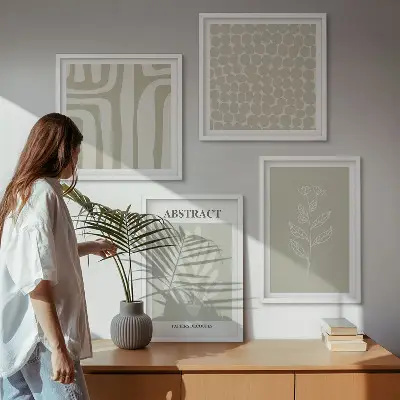 Composição de quadros com padrões geométricos e de plantas