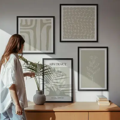 Composição de quadros com padrões geométricos e de plantas