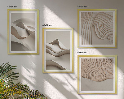 Conjunto de 4 quadros com moldura Ondas bege abstratas