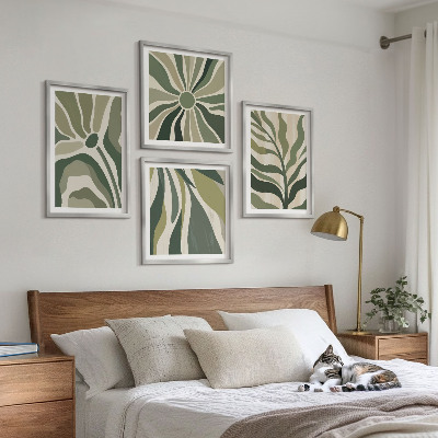 Políptico com moldura Folhas pintadas de verde
