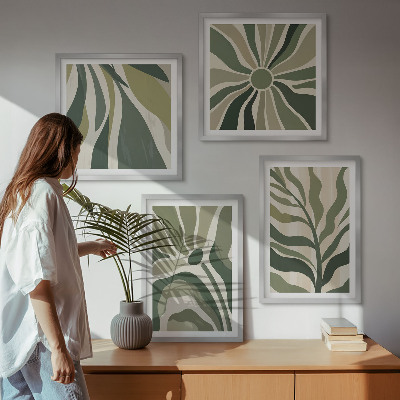 Políptico com moldura Folhas pintadas de verde