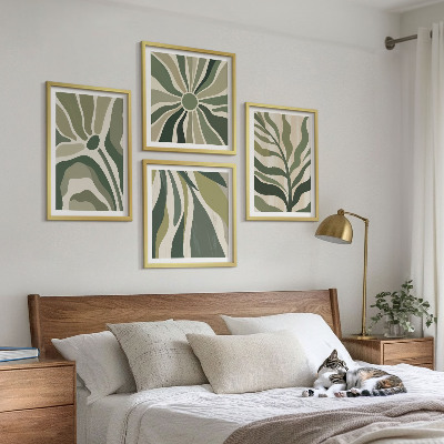Políptico com moldura Folhas pintadas de verde