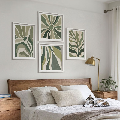 Políptico com moldura Folhas pintadas de verde