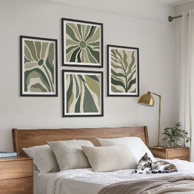 Políptico com moldura Folhas pintadas de verde