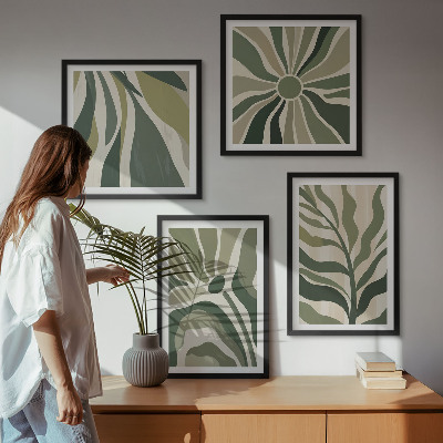 Políptico com moldura Folhas pintadas de verde