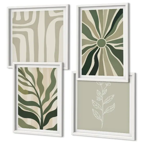 Conjunto de quadros com estampas minimalistas de plantas em verde