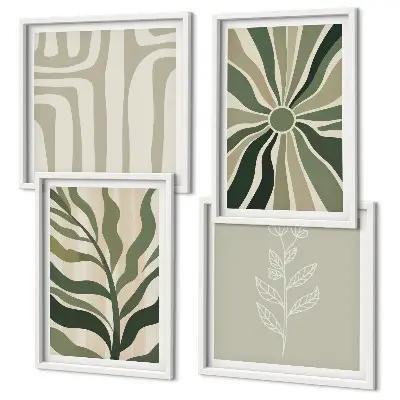 Conjunto de quadros com estampas minimalistas de plantas em verde