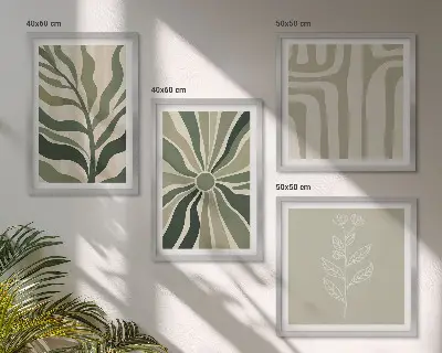Conjunto de quadros com estampas minimalistas de plantas em verde